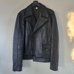 Ted Baker Men's Carve Black Biker Leather Jacket | L | Size 4
